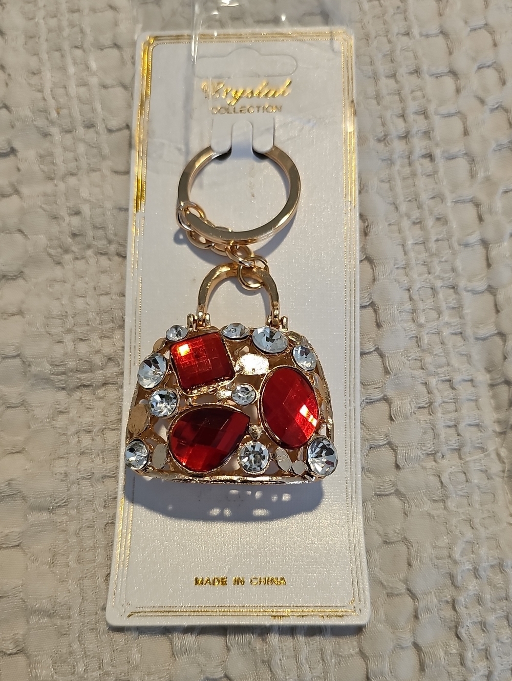 Gold-Tone Red Gem Purse Keychain